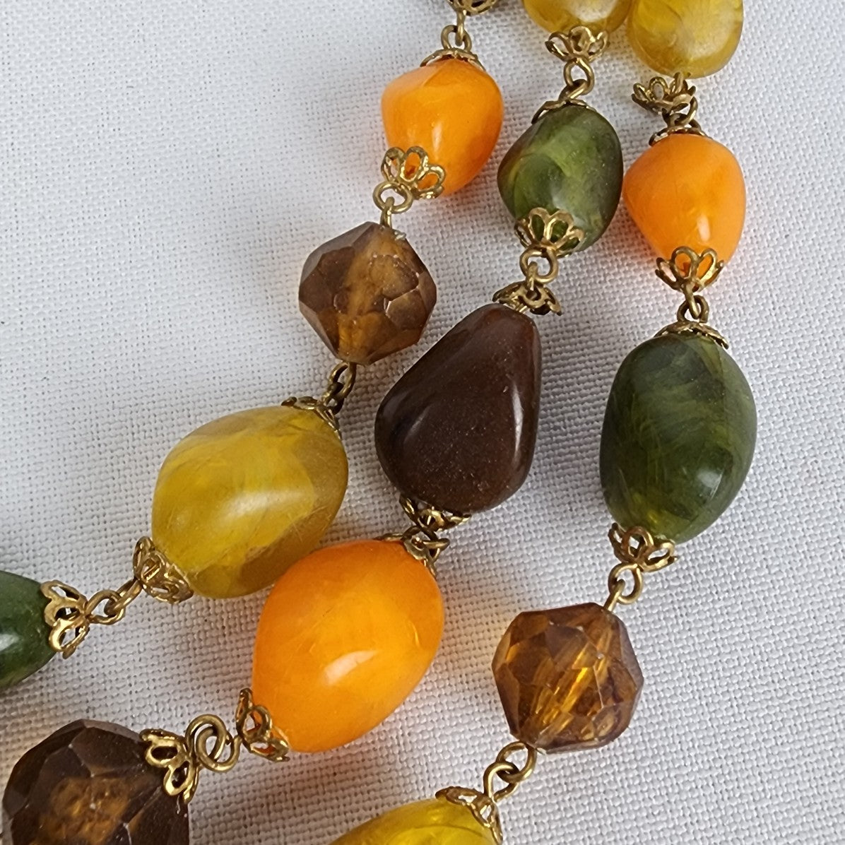 Vintage Japan Orange Green Layered Beaded Necklace