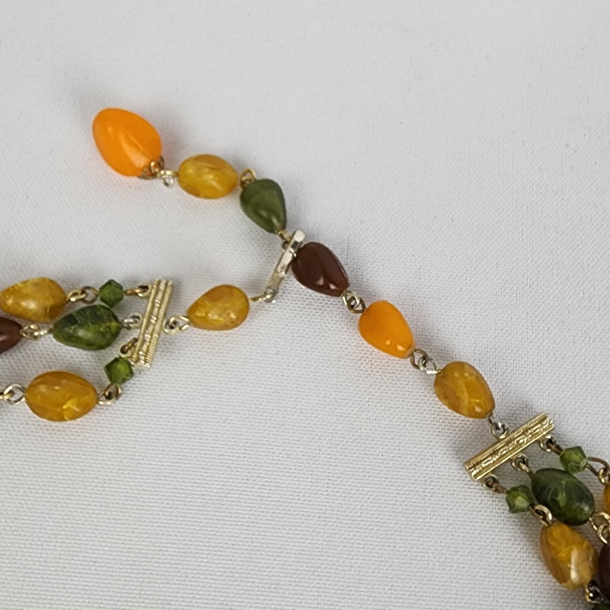 Vintage Japan Orange Green Layered Beaded Necklace