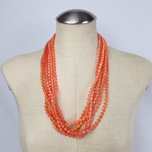 Vintage Coral Plastic Beaded Layered Necklace