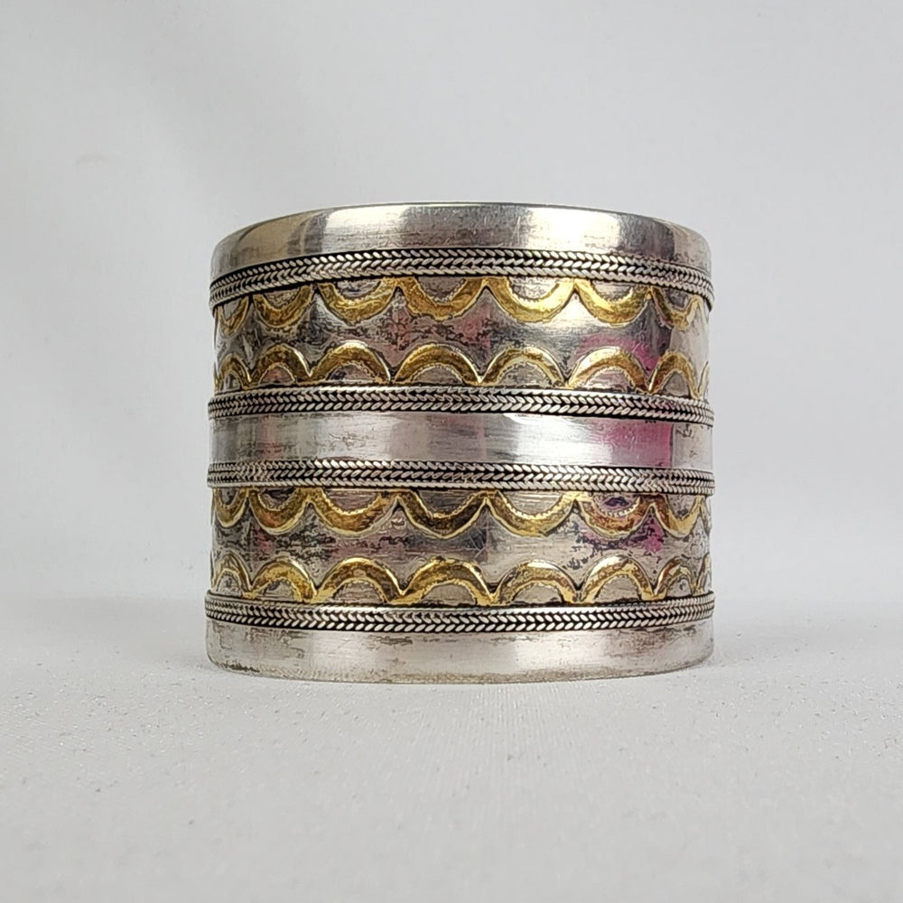 Antique Turkmen 925 Serling Silver Gold Plated Cuff Bracelet