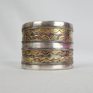 Antique Turkmen 925 Serling Silver Gold Plated Cuff Bracelet