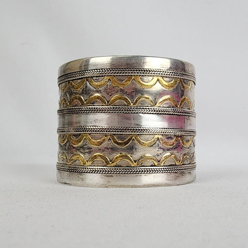 Antique Turkmen 925 Serling Silver Gold Plated Cuff Bracelet