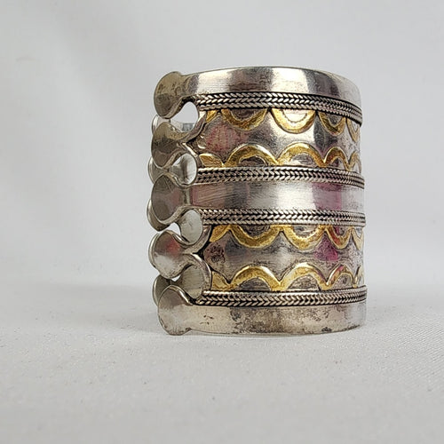 Antique Turkmen 925 Serling Silver Gold Plated Cuff Bracelet