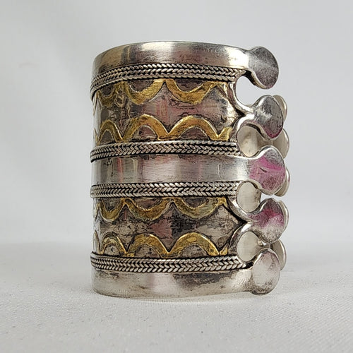 Antique Turkmen 925 Serling Silver Gold Plated Cuff Bracelet