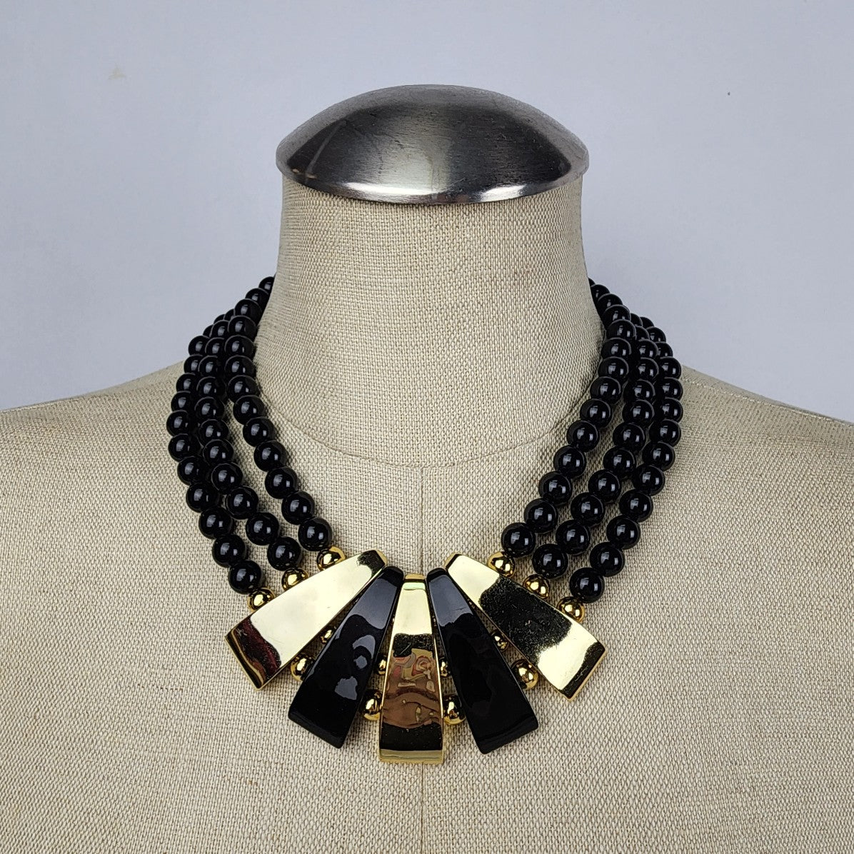 Vintage Black & Gold Beaded Statement Necklace