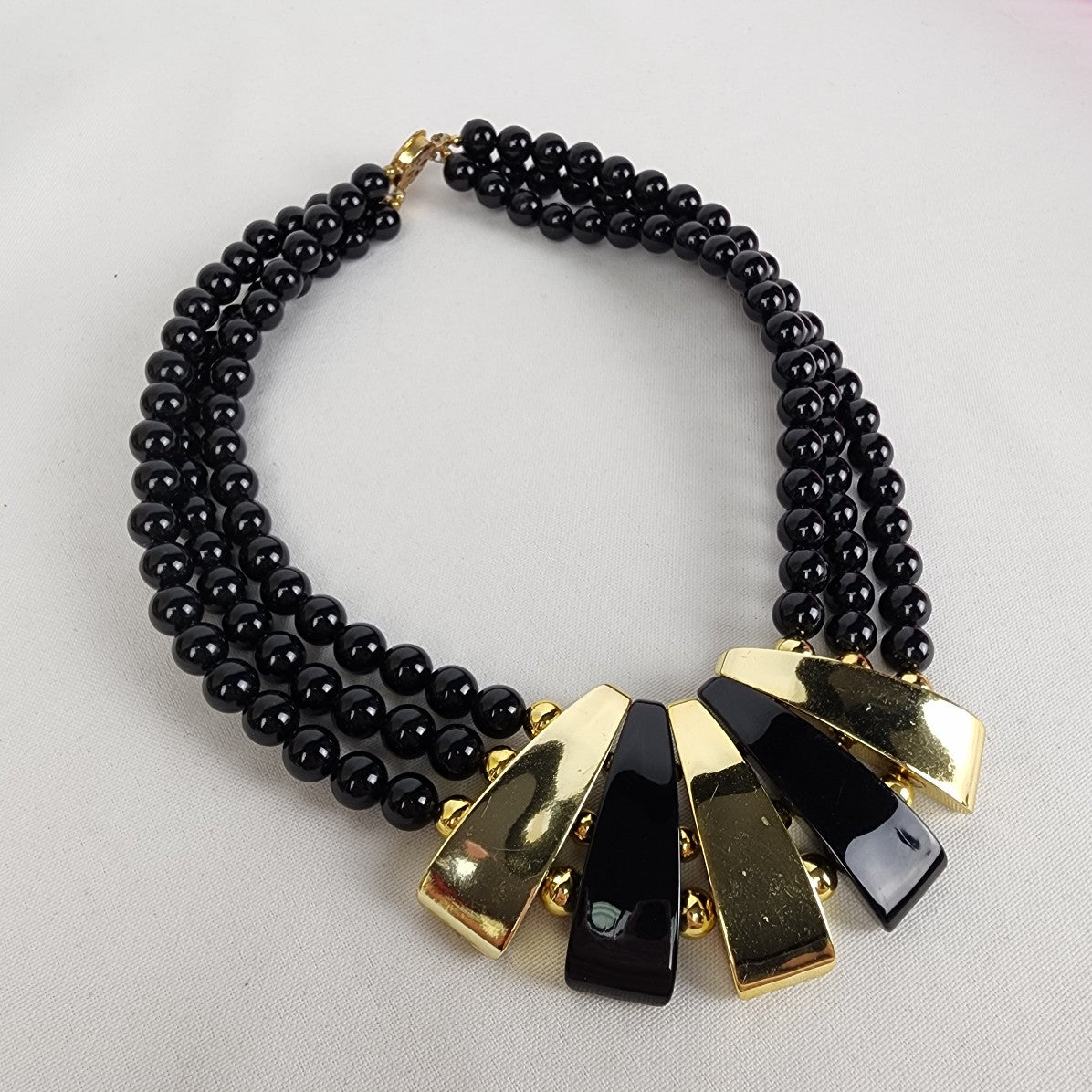 Vintage Black & Gold Beaded Statement Necklace