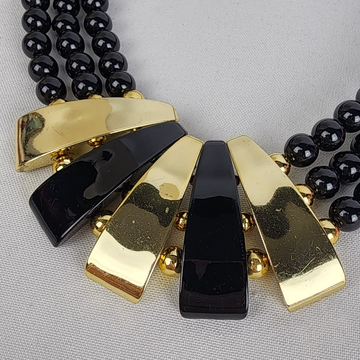 Vintage Black & Gold Beaded Statement Necklace