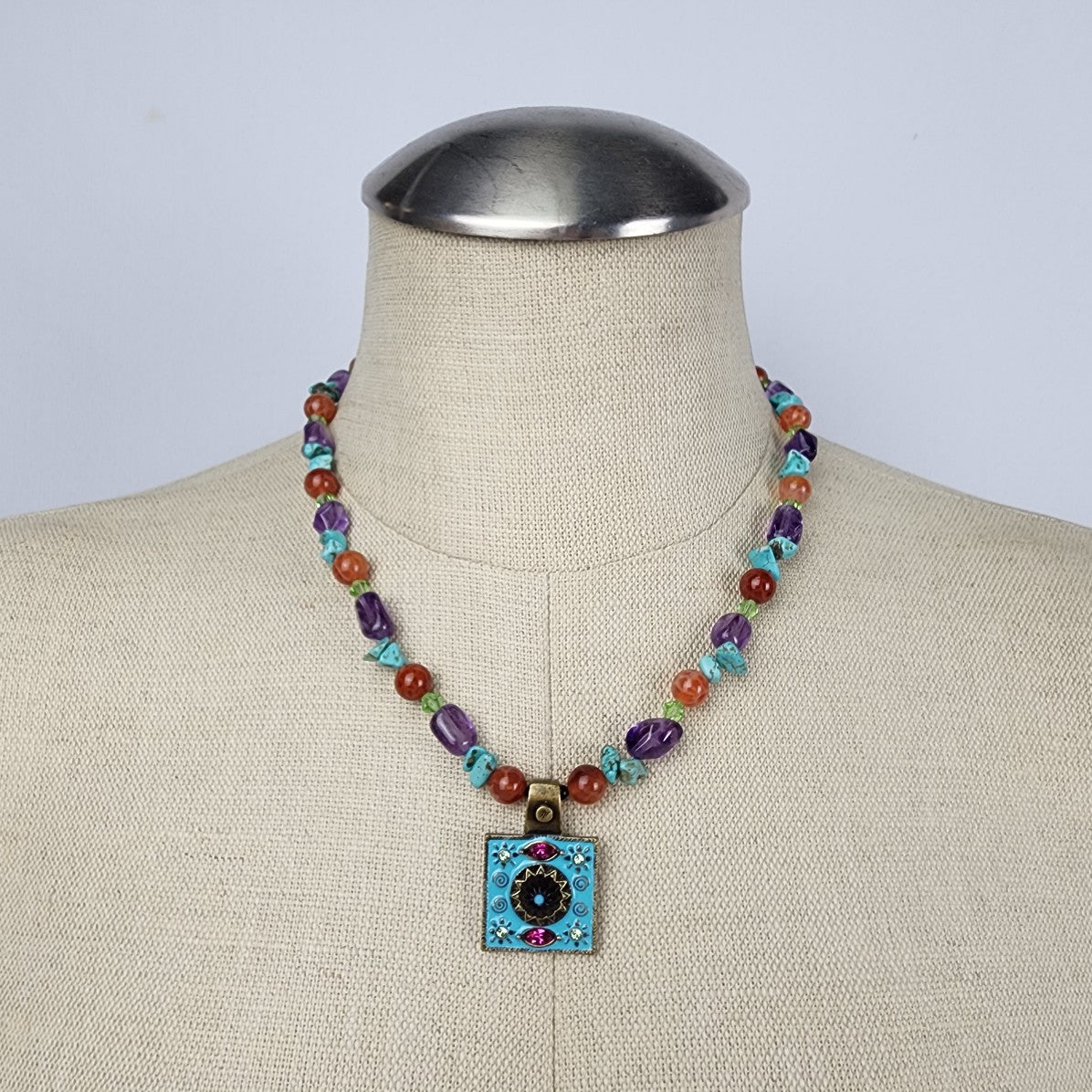 Myka Colorful Glass Beaded Pendant Necklace