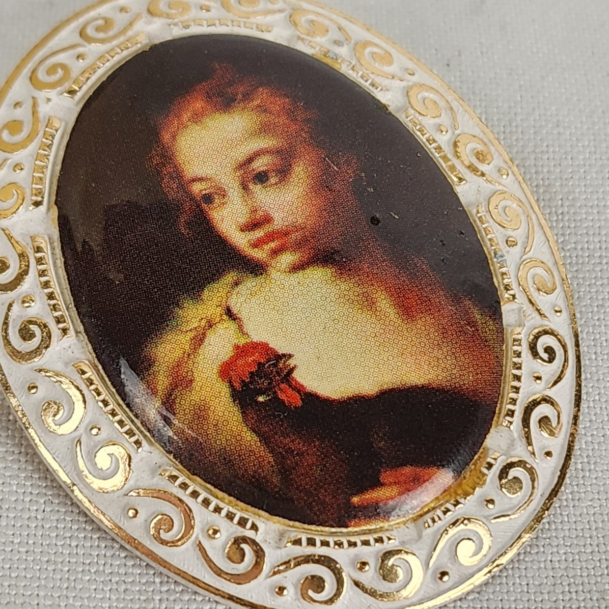 Vintage Made In Germany Lady With Chicken Cameo Brooch