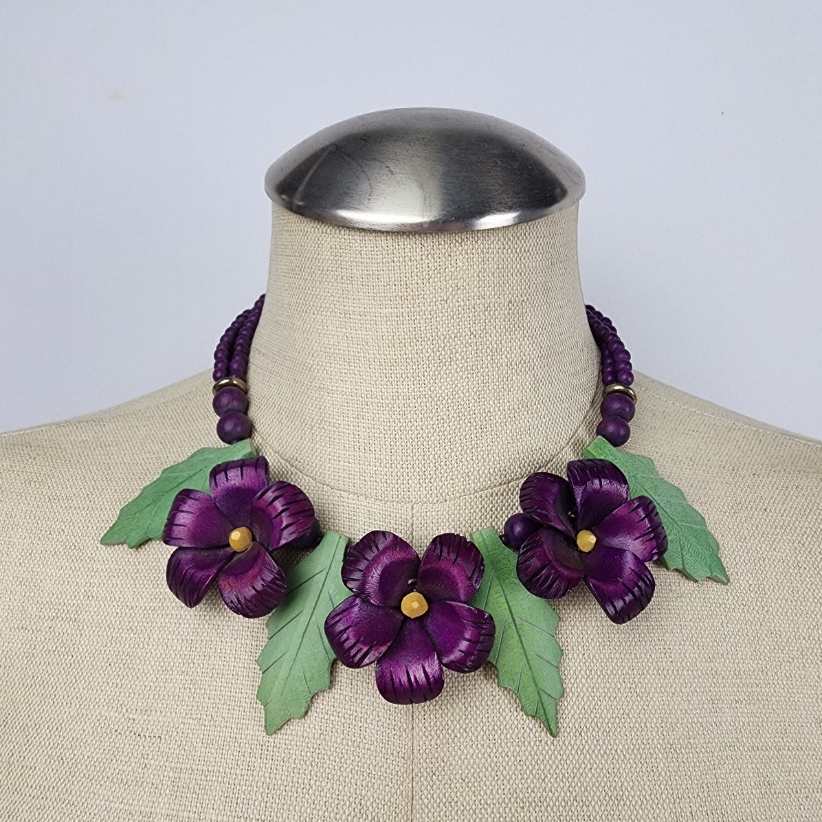 Vintage Purple & Green Wood Necklace