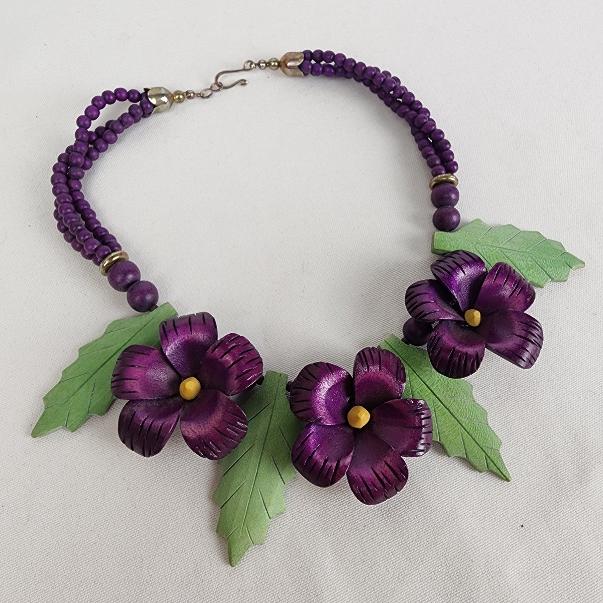 Vintage Purple & Green Wood Necklace