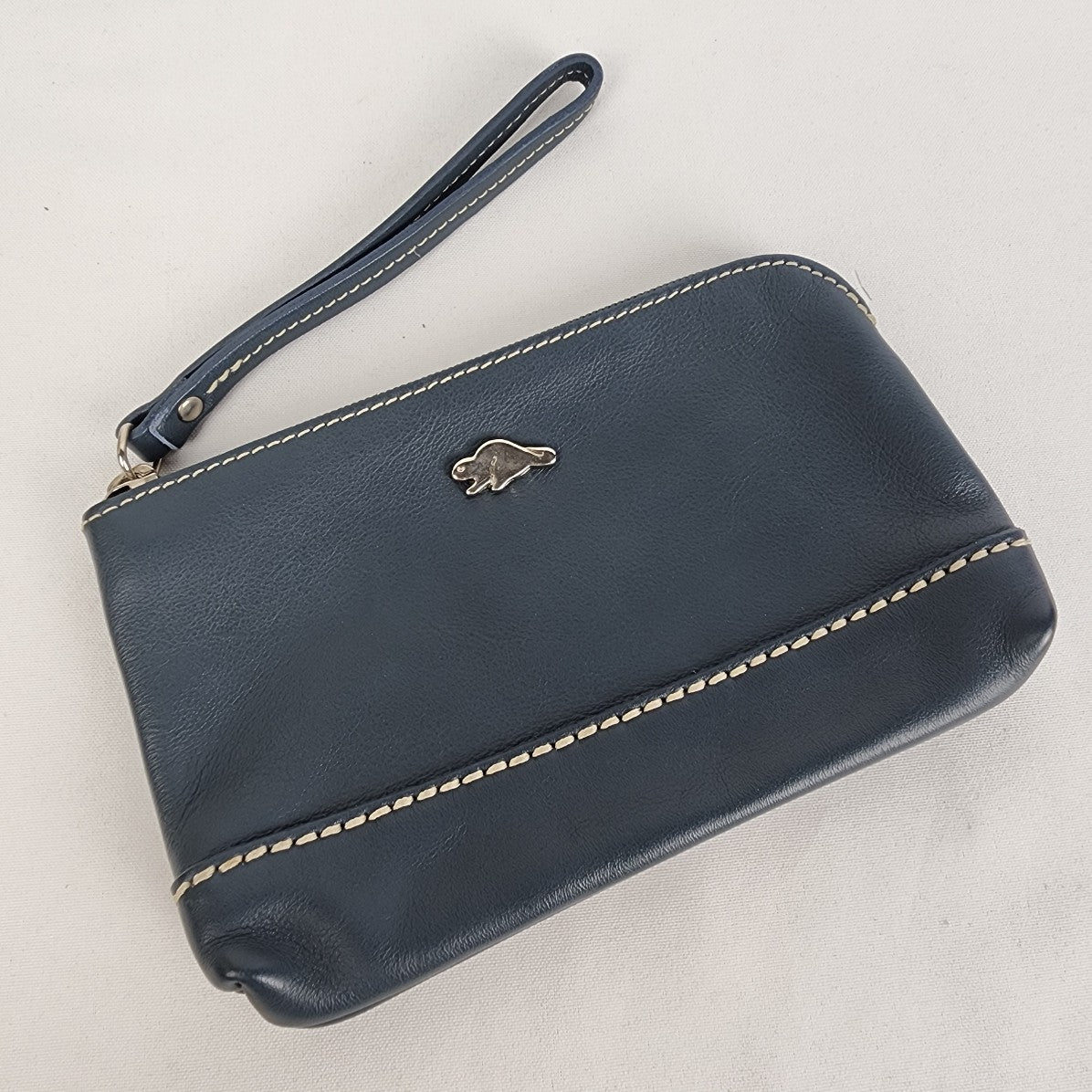 Roots Blue Leather Clutch Wristlet Wallet