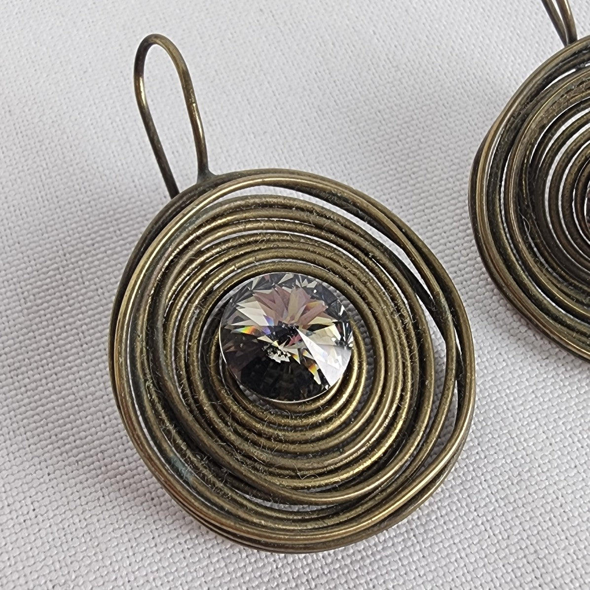 Bronze Wire Wrap Rhinestone Earrings