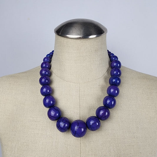 Vintage Violet Crackle Graduated Beaded Necklace