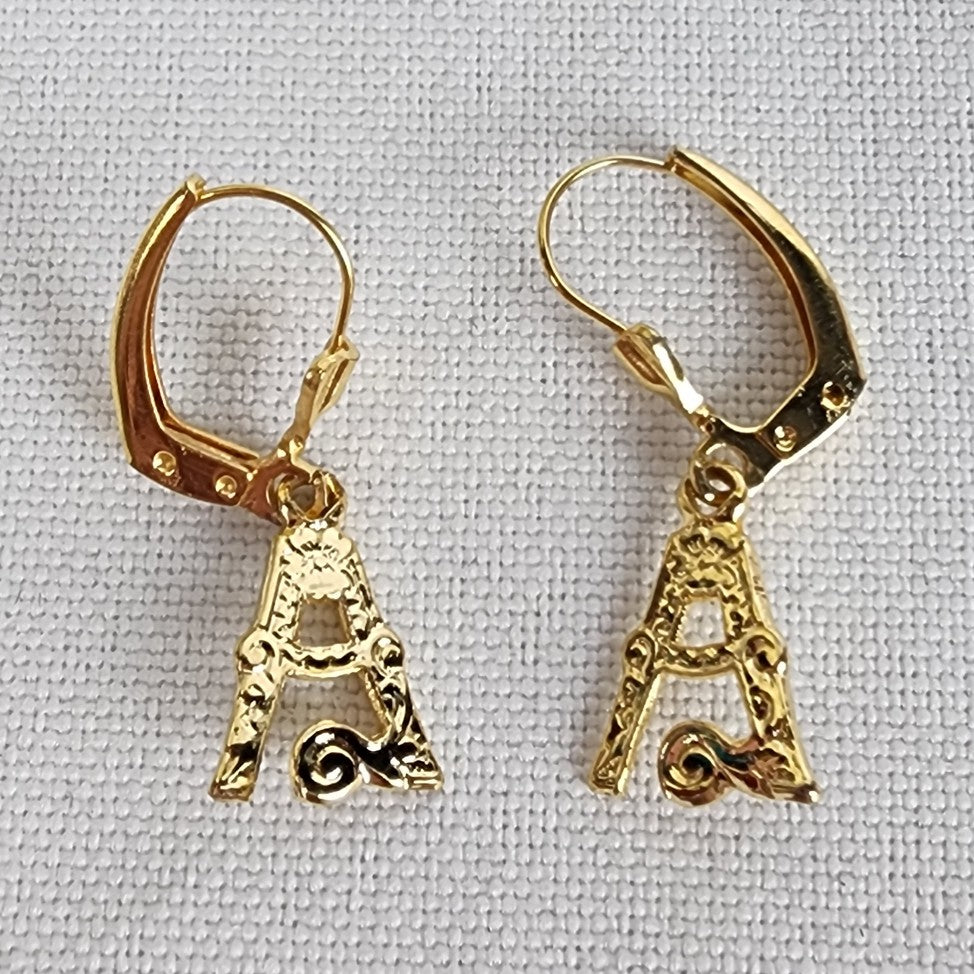 Vintage Initial A Gold Tone Earrings