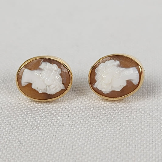 14K Gold Cameo Stud Earrings