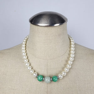 Faux Pearl Green Natural Stone Beaded Necklace Bracelet Set