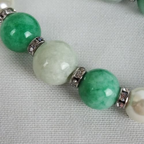 Faux Pearl Green Natural Stone Beaded Necklace Bracelet Set