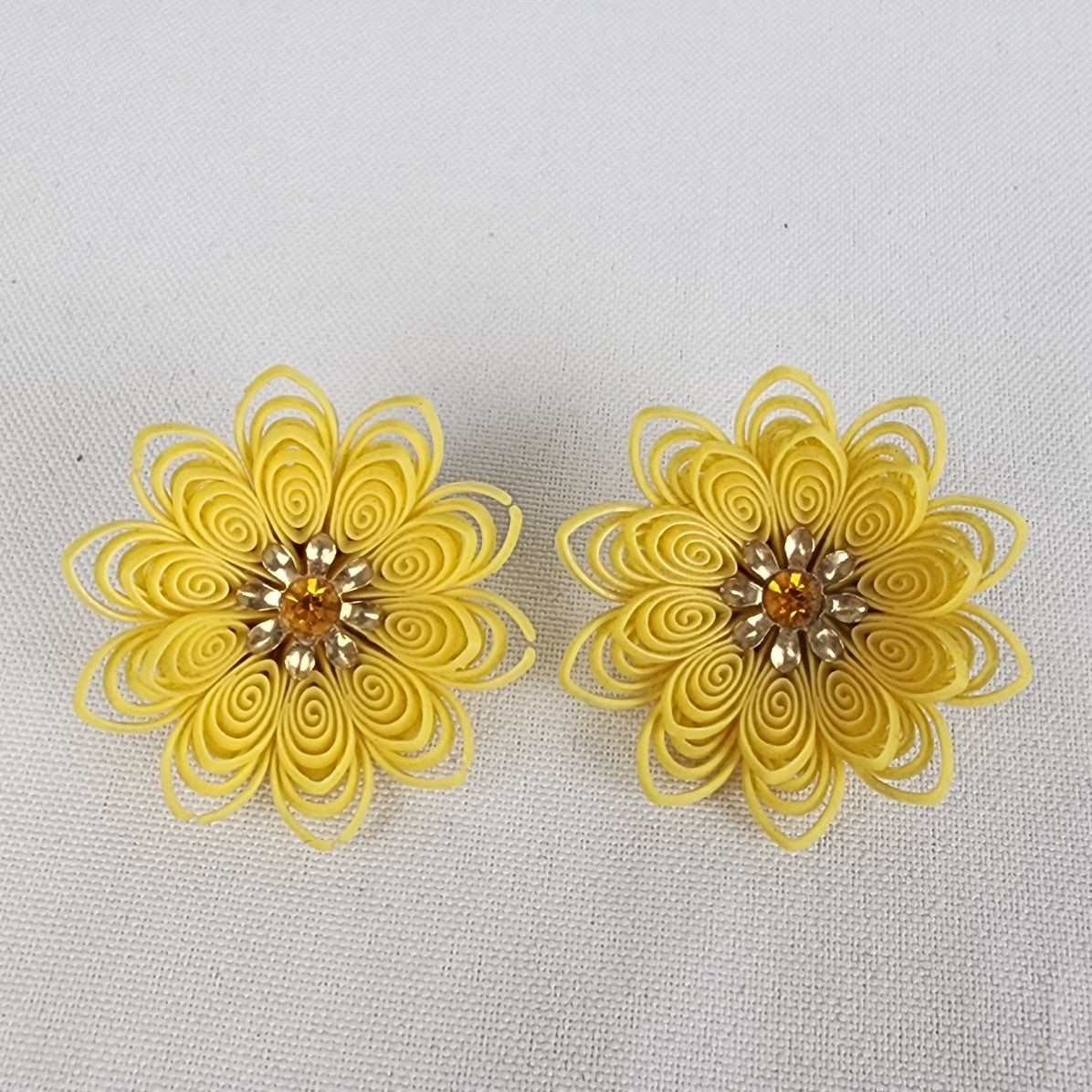 Vintage Yellow Celluloid Floral Clip On Earrings