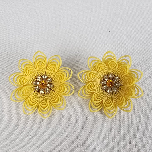 Vintage Yellow Celluloid Floral Clip On Earrings