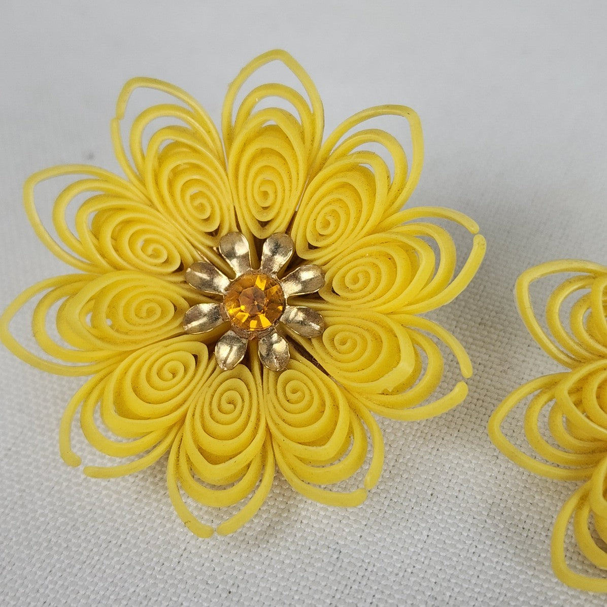 Vintage Yellow Celluloid Floral Clip On Earrings