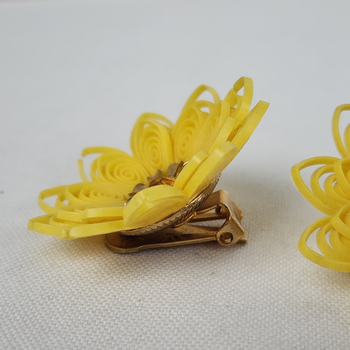 Vintage Yellow Celluloid Floral Clip On Earrings