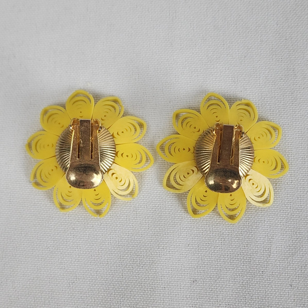 Vintage Yellow Celluloid Floral Clip On Earrings