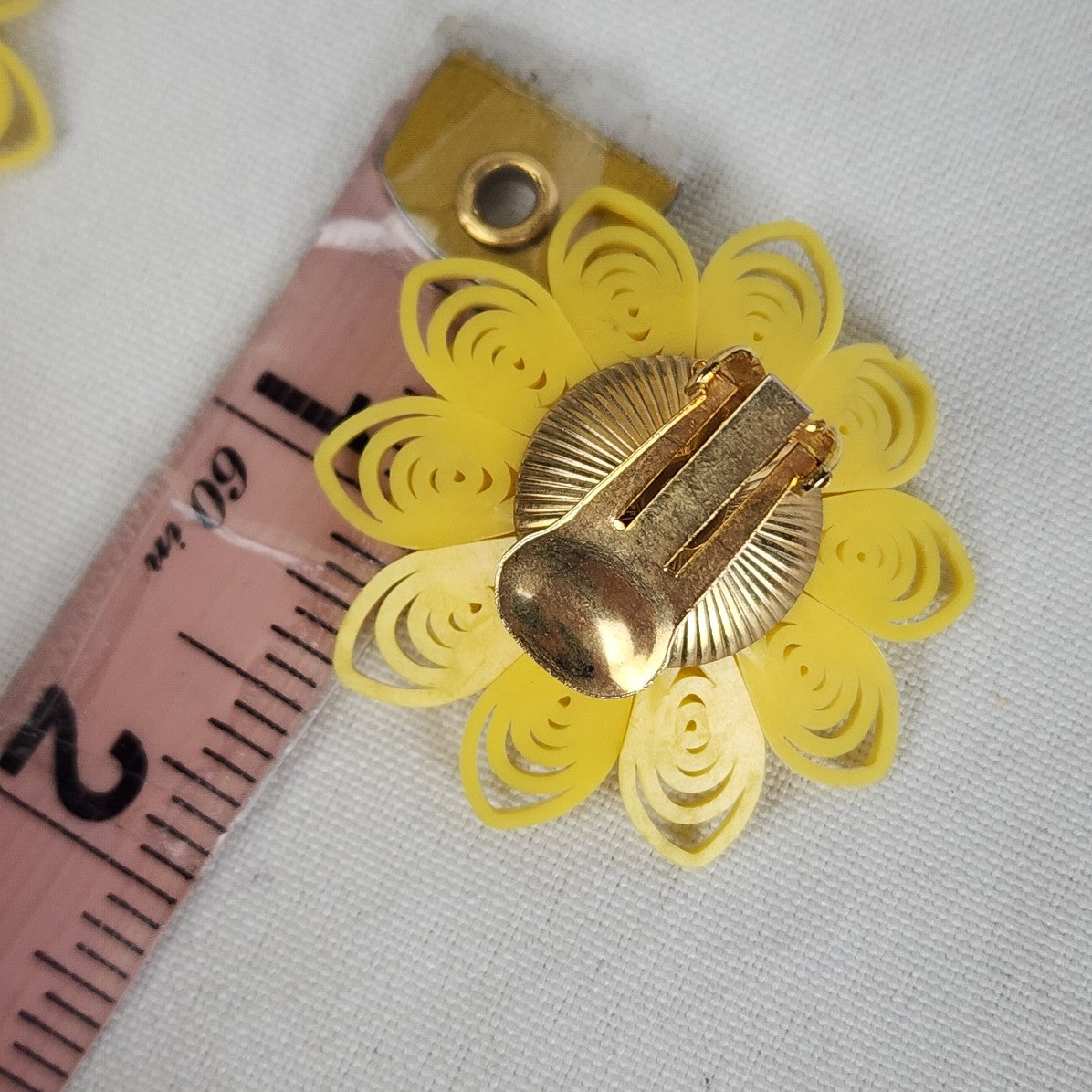 Vintage Yellow Celluloid Floral Clip On Earrings