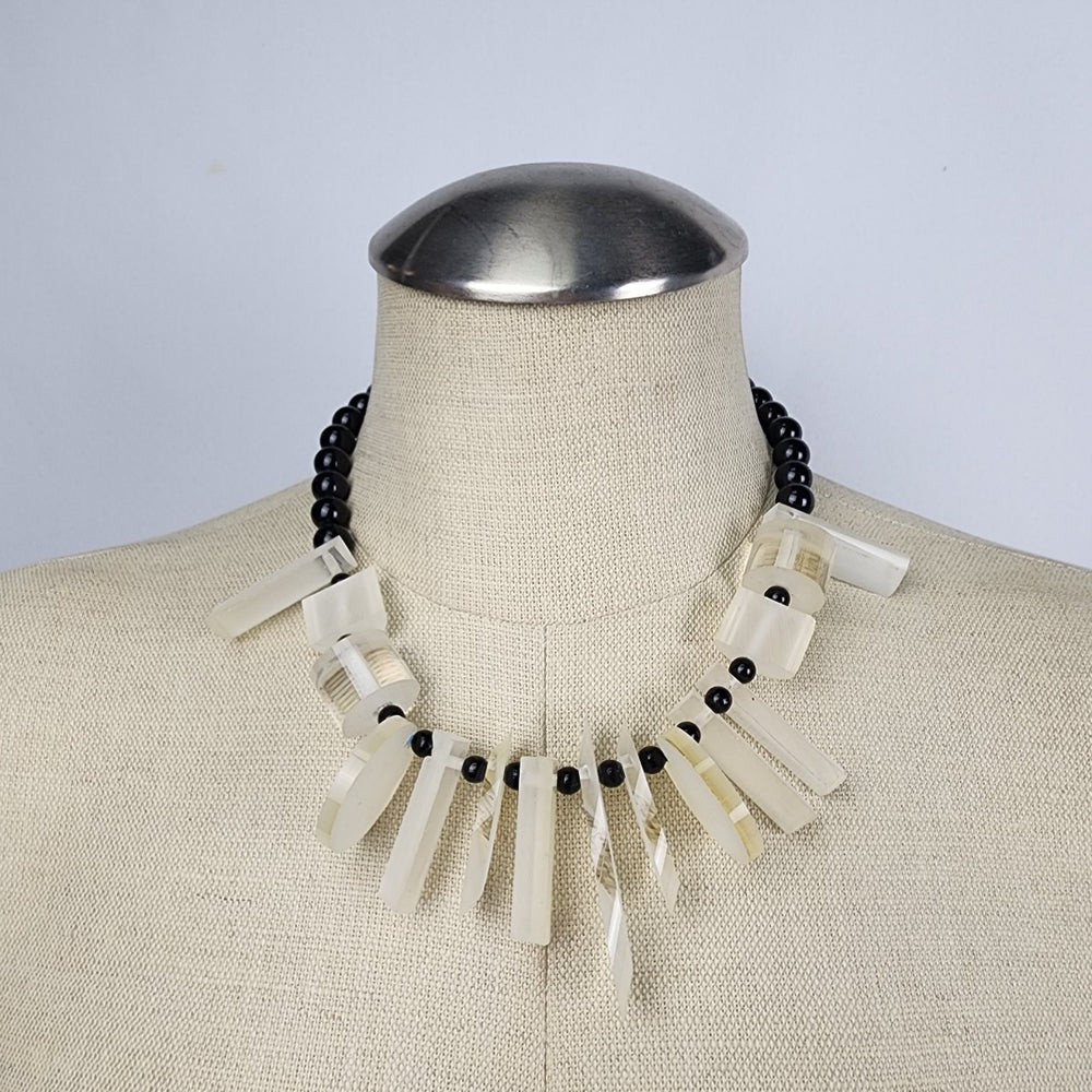 Vintage Black & Frosted Beaded Statement Necklace