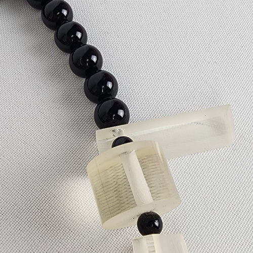 Vintage Black & Frosted Beaded Statement Necklace