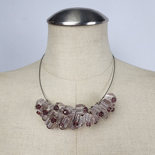 Purple Square Glass Beads Statement Necklace
