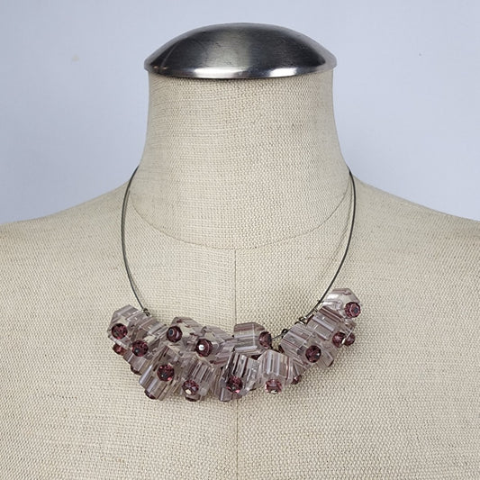 Purple Square Glass Beads Statement Necklace