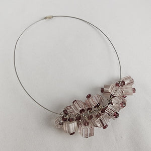 Purple Square Glass Beads Statement Necklace