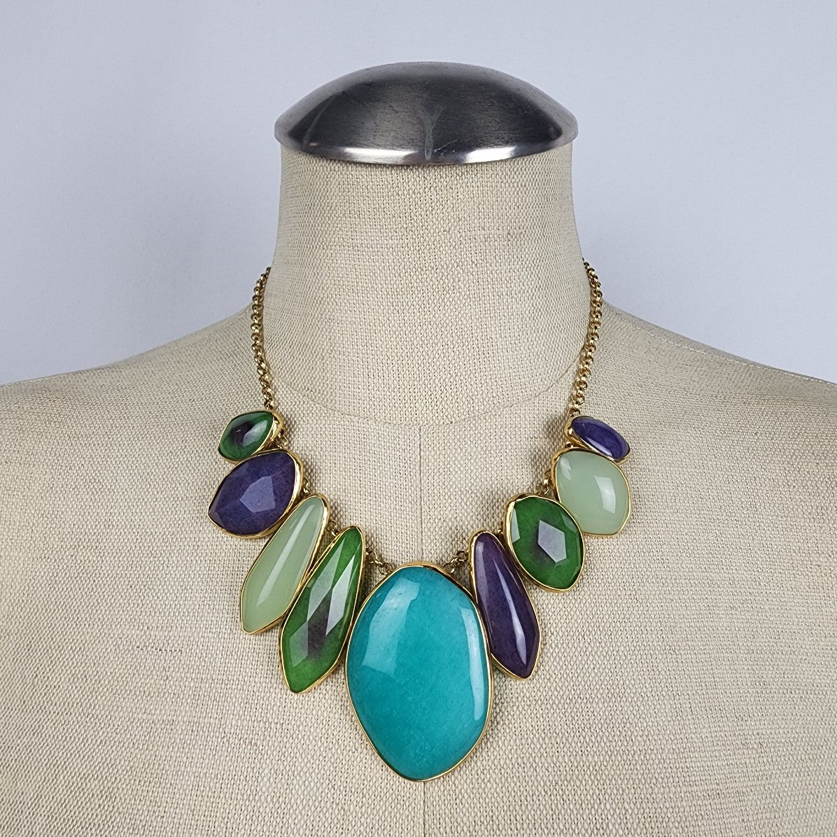 Stella & Dot Green Blue Serenity Statement Stone Necklace