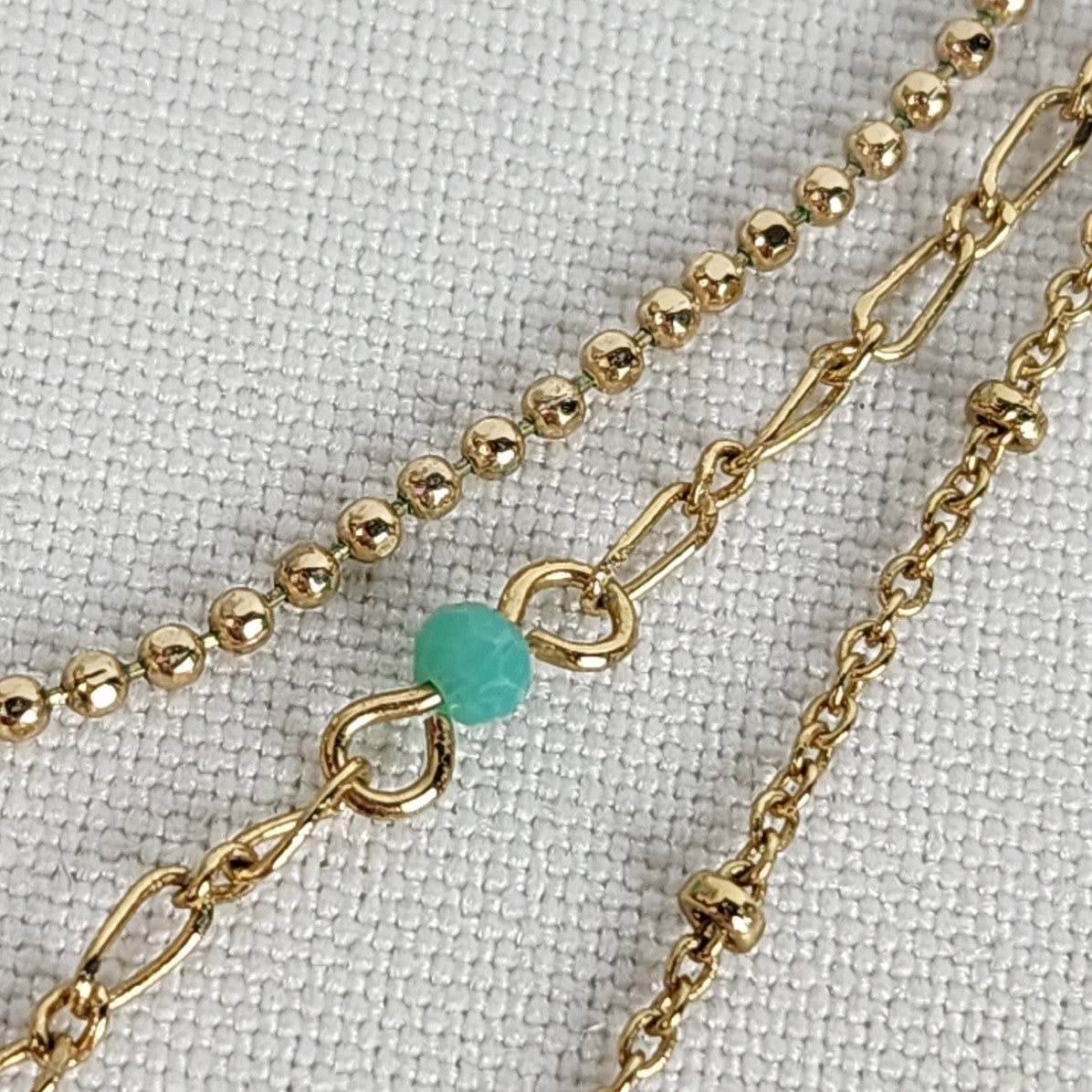 Gold Tone Turquoise Beaded Layered Chain Necklace