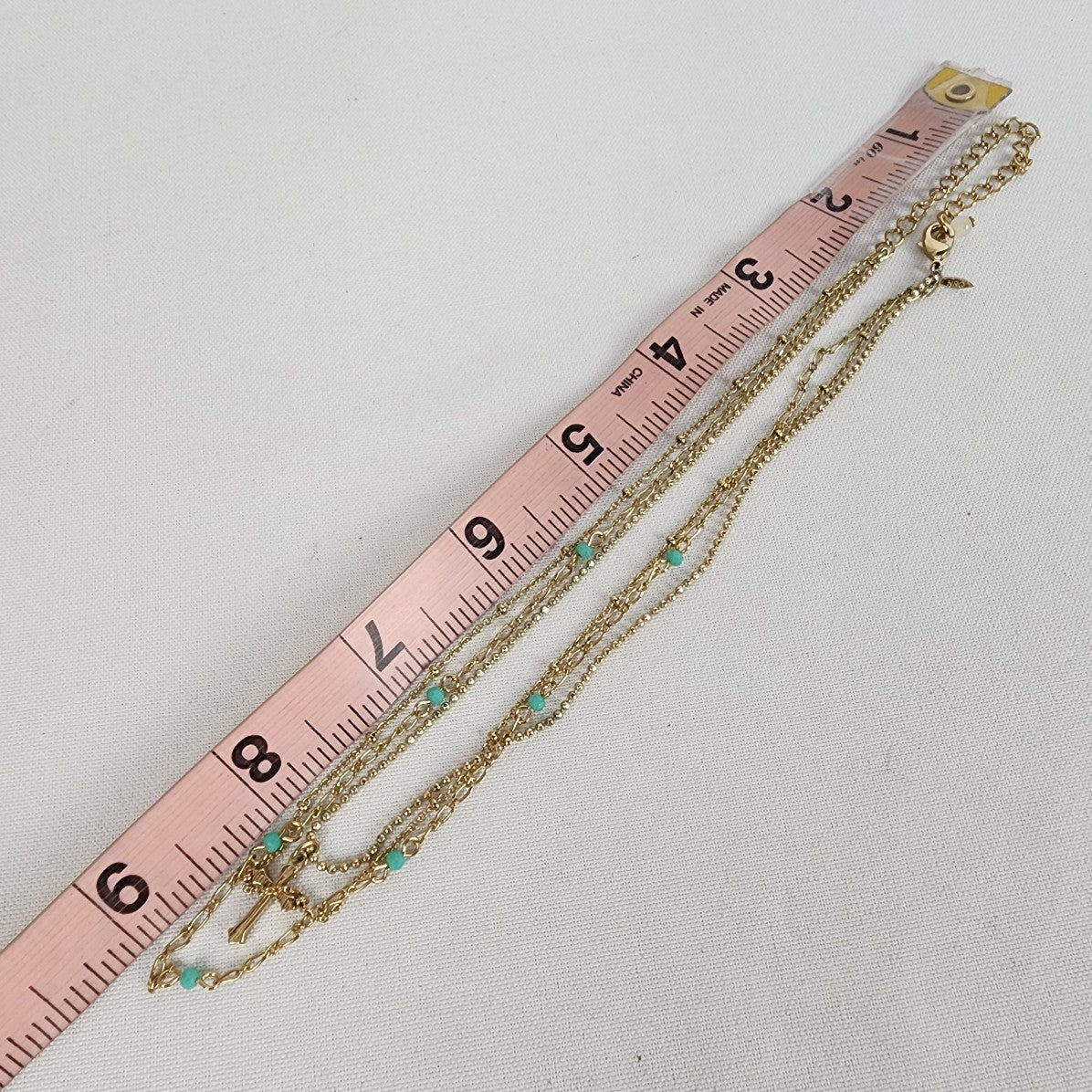 Gold Tone Turquoise Beaded Layered Chain Necklace