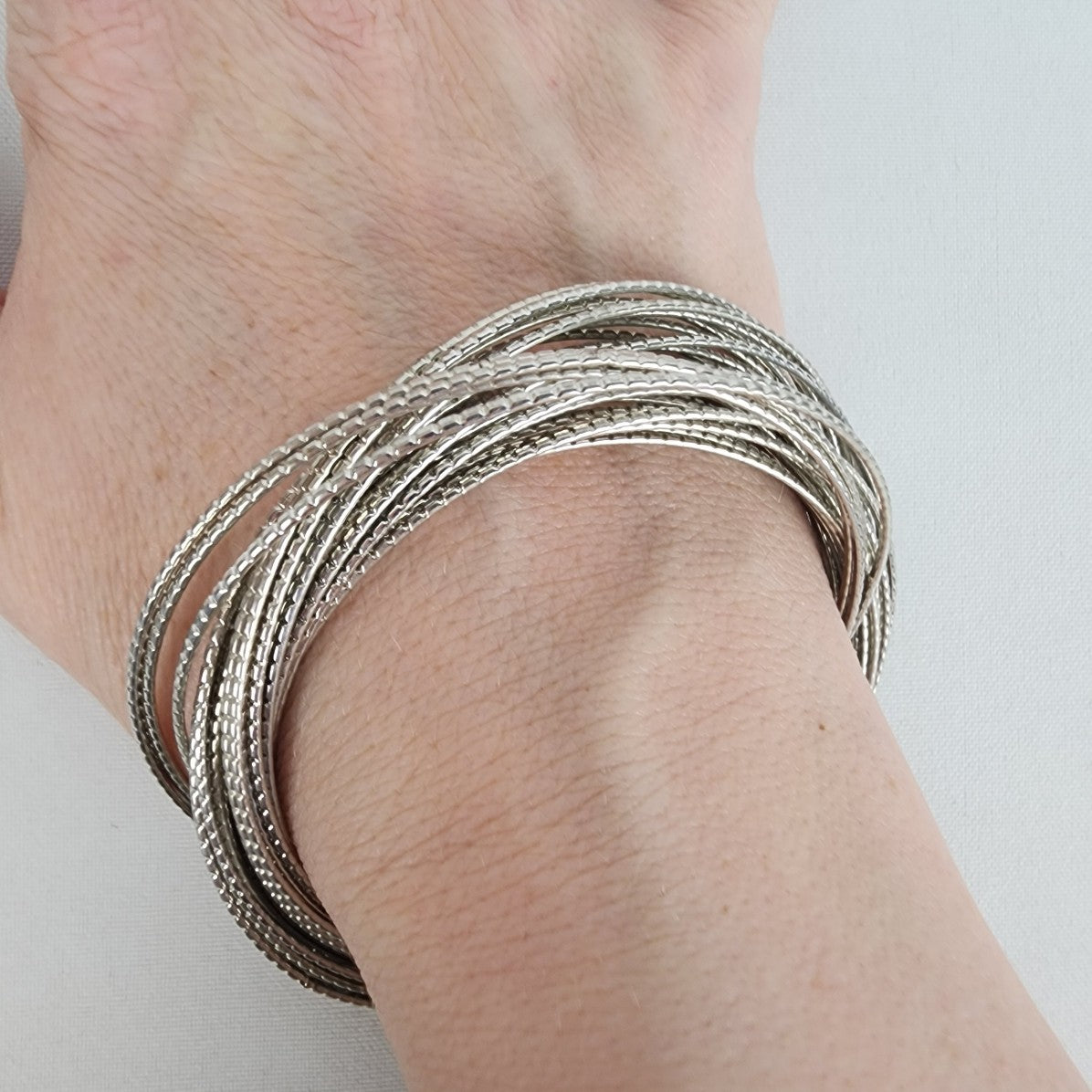 Silver Metal Multi Bangle Stacking Bracelets