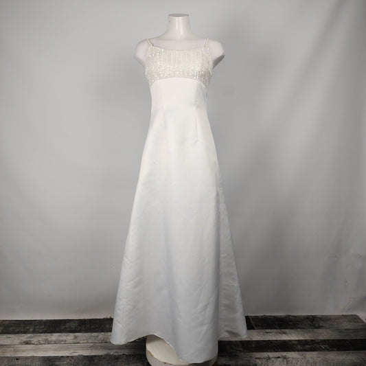 White Sequined Bow Detail Wedding Dress Size M