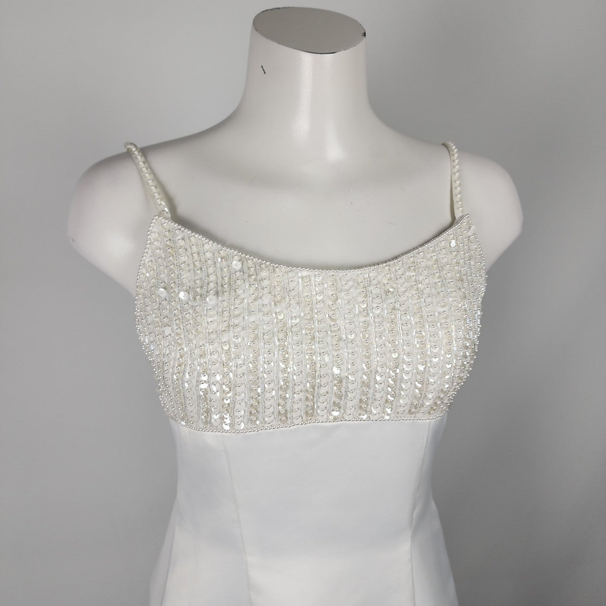 White Sequined Bow Detail Wedding Dress Size M