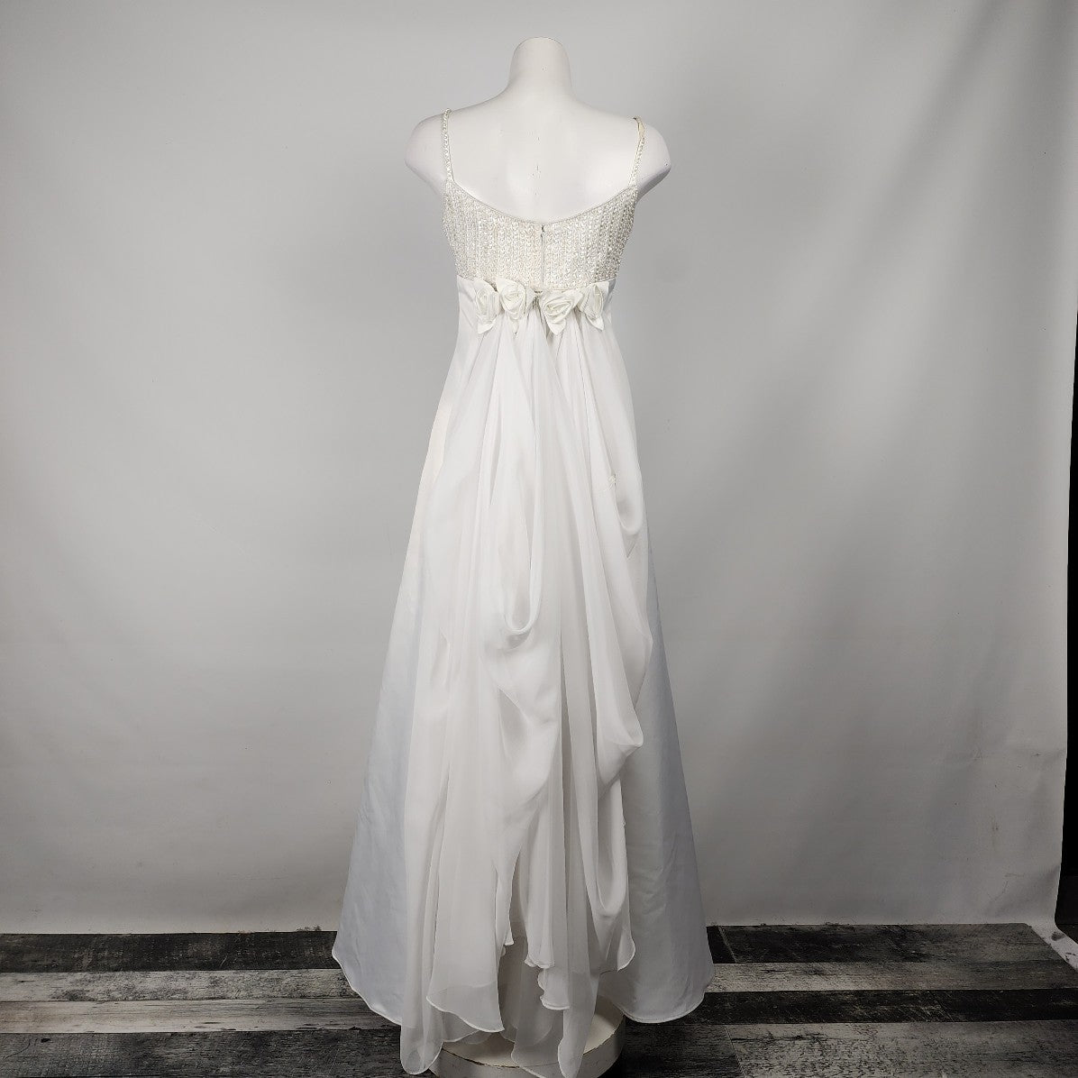 White Sequined Bow Detail Wedding Dress Size M