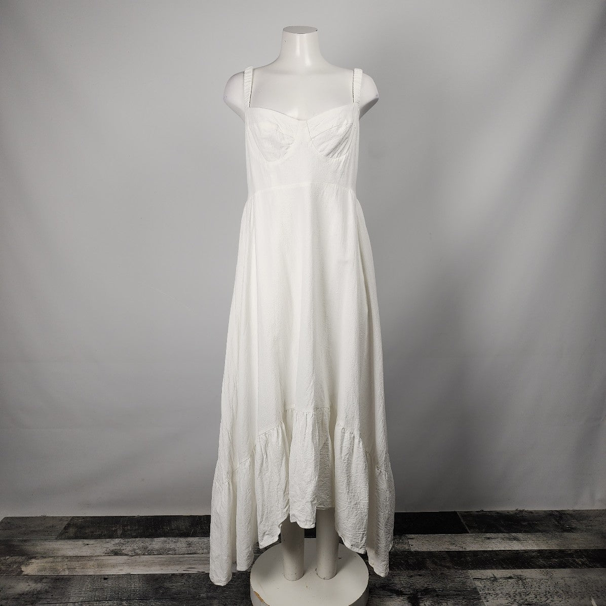 Shein White Ruffle High Low Maxi Dress Size M/L