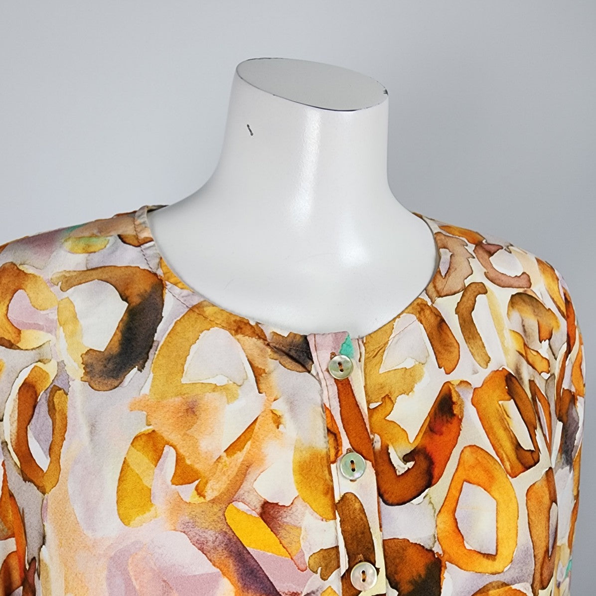 Q'Neel Orange Water Color Print Shirt Dress Size 12