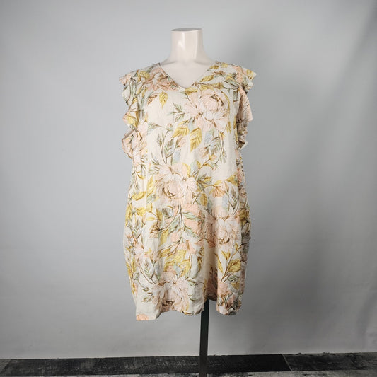 Nicole Miller Floral Linen Ruffle Sleeve Dress Size 3X