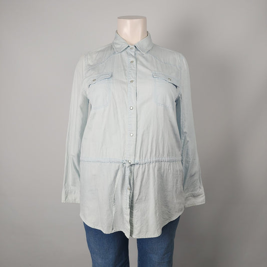 Attitude Light Wash Cotton Chambray Pearl Snap Front Top Size XL