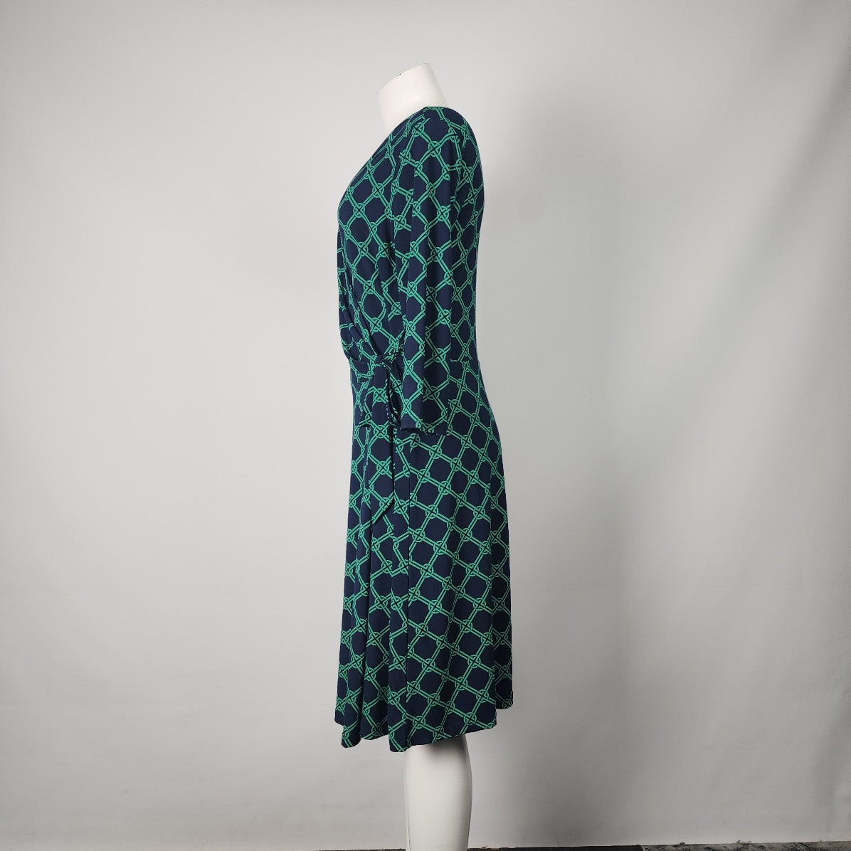 Chaps Navy & Green Faux Wrap Dress Size L