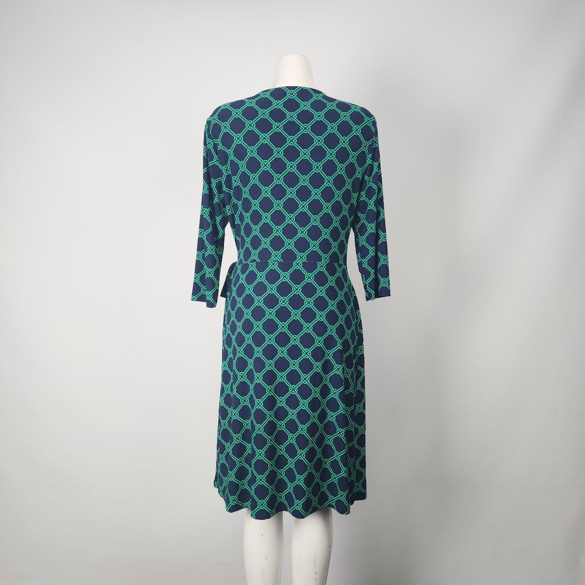 Chaps Navy & Green Faux Wrap Dress Size L