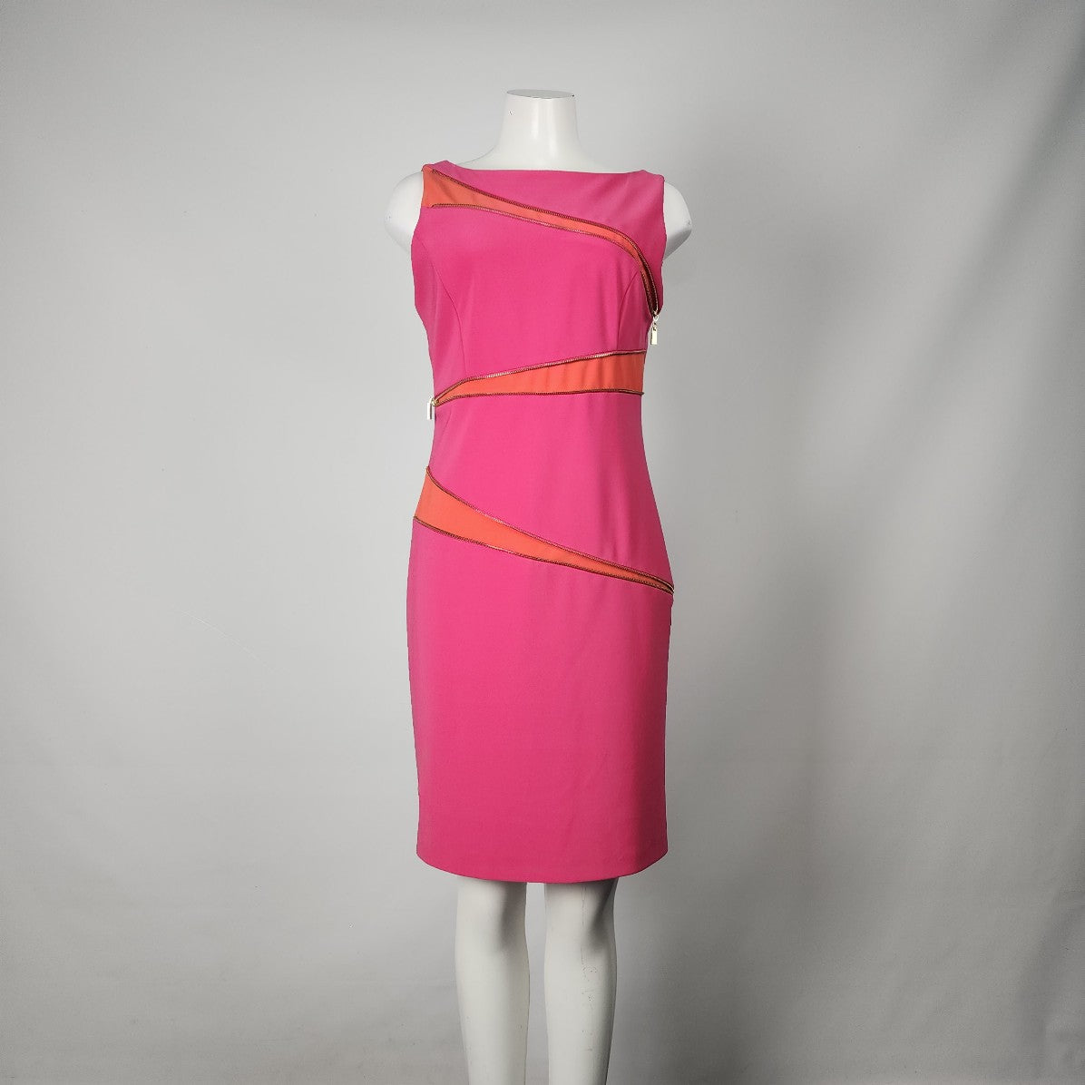 Joseph Ribkoff Pink & Orange Zipper Detail Sheath Dress Size 10