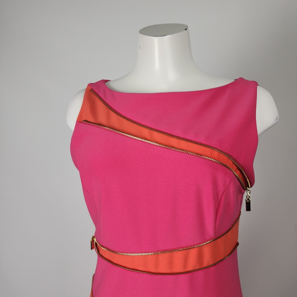 Joseph Ribkoff Pink & Orange Zipper Detail Sheath Dress Size 10