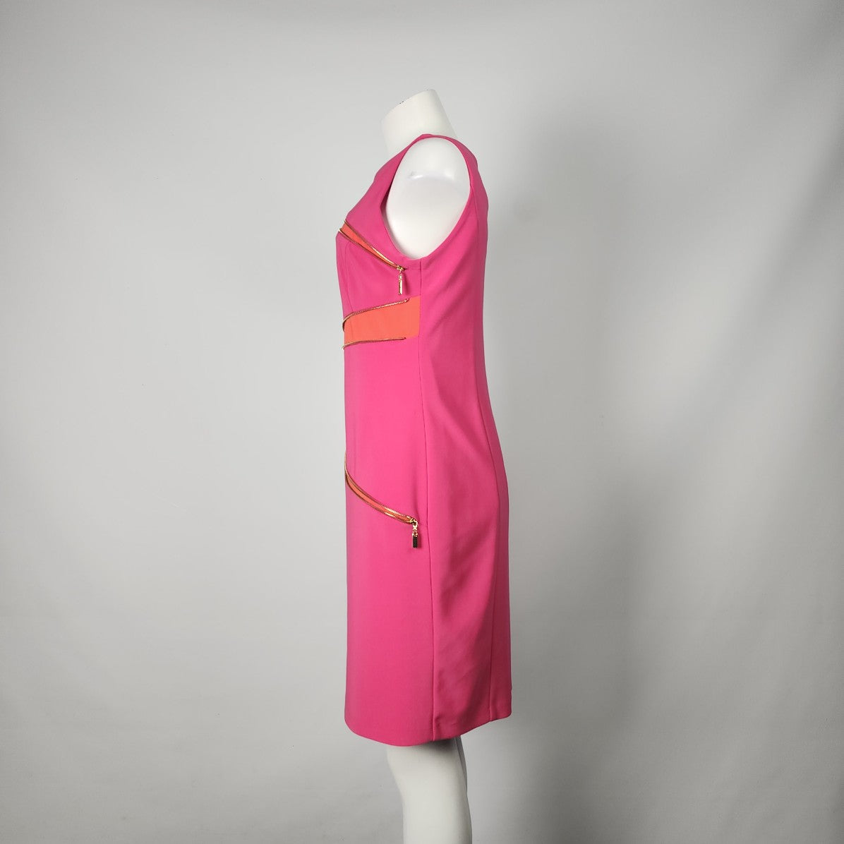 Joseph Ribkoff Pink & Orange Zipper Detail Sheath Dress Size 10