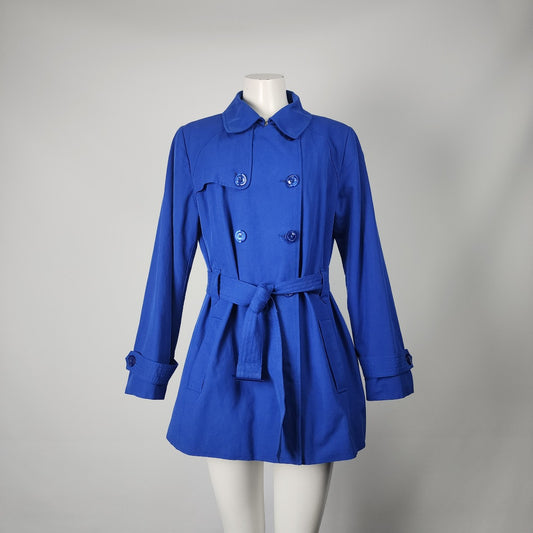 Relativity Blue Button Up Shorty Trench Coat Size L